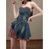 pop culture dress to impress 2024 Summer New French Sweet and Spicy Style Small Look Tall Temperament Slimming Stitching Denim Dress