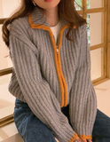 Taooba Heaven Zipper Knitted Striped Cardigan