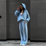 90s streetwear 2024 Casual Autumn Women's Suit Solid Color Long-Sleeved Cardigan Cap Top Sports Trousers Two-Piece Set