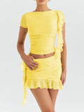 Taooba- Yellow Two Piece High-Grade Ruffled Tassel Skirt Suit