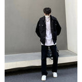 man outfit Spring and Autumn Black Short Jacket Men's High-Grade Lapel Workwear Pilot Jacket High Street Vibe American Baseball Uniform