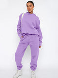 Taooba- Casual Purple Hooded Long Sleeve Sweater and Trousers Set