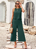 Taooba- Two Piece Sleeveless Top Wide Leg Square Pants