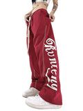 y2k Hip Hop Style American Retro Design Versatile Wide-Leg Pants Men's and Women's Street Letter Printed Drawstring Straight Pants