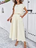 Taooba- White Casual Sleeveless Top and Flared Long Skirt Suit