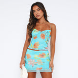 Taooba- Tropical Printed Sleeveless Crop Top and Skirt Set