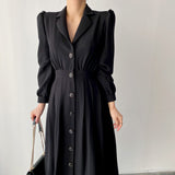 trending fall outfits 2024 Korean Style Ins French Style Retro Lapel Single-Breasted Waist Slimming Solid Color Shirt Style Long Dress