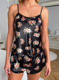 Taooba- Satin Sexy Floral Printed Sleeveless Two Piece Pajama