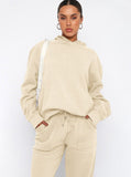 Taooba- Casual Apricot Hooded Long Sleeve Sweater and Trousers Set