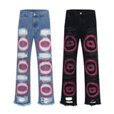 senior jeans Heavy-Duty Embroidered Ripped Jeans Niche New Spring and Summer Loose Trendy Straight Long Pants Straight