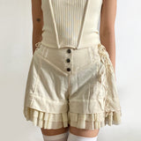  Street Style Waist Lace-up Ruffled Flower Bud Shorts Hot Girl Fashion Single-Breasted Stitching Slimming Casual Pants