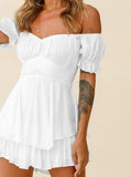 Taooba- Sexy White Off Shoulder Tie Waist Top and Short Set