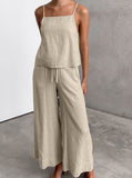 Taooba- Lace-Up Casual Sleeveless Top Wide Leg Pants Two Piece Set