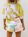 Taooba- Fashionable Floral Short-Sleeved High-Waisted Short Casual Set