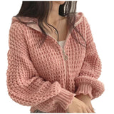 frat boy outfits Korean Chic Autumn and Winter New Hooded Knitted Cardigan Loose Lazy Temperament Zipper Sweater Coat