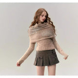 knitted French Rose Jacquard Sweater Woolen Personality Street Fashion off-Shoulder Waist-Tight Sweater