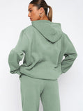 Taooba- Casual Green Hooded Long Sleeve Sweater and Trousers Set