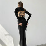 pink dress 2024 New Autumn Women's Suit Finger Long Sleeve Split Backless Lace-up Slim Sexy Dress Women