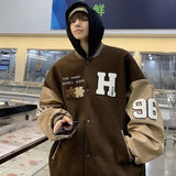 mens clothing styles Woolen Patchwork Baseball Uniform American Retro Fashion Brand Loose Jacket Spring and Autumn Men and Women Couple Casual All-Matching Jacket