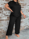 Taooba- Two Piece Plus Size Short Sleeve Sexy Wide Leg Pants