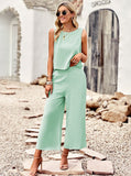 Taooba- Two Piece Sleeveless Top Wide Leg Square Pants