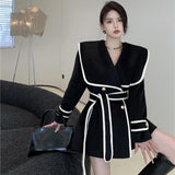 dti outfits Real Price Navy Collar Thickened Woolen Trench Coat