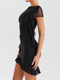 Taooba- Black Two Piece High-Grade Ruffled Tassel Skirt Suit