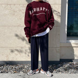 Taooba-5574 CLARET RED KNITTED LETTERED CREWNECK SWEATER