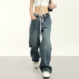 RTK (W) Taooba. 1936 TaoobaSTALGIC BLUE DRAWSTRING DRAPE STRAIGHT DENIM JEANS