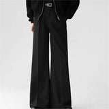 older mens fashion Micro Horn Black Suit Pants Men's Loose Straight Wide Leg Long Pants Draping Casual Pants Suit