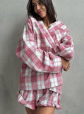 Taooba- Retro Plaid Design Long Sleeve Two Piece Set