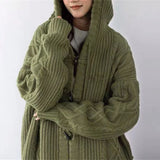 dandy hoodie Retro Green Horn Buckle Twist Sweater Coat for Women Spring and Autumn Loose Lazy Hooded Knitted Cardigan Thickened Upper