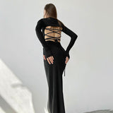 pink dress 2024 New Autumn Women's Suit Finger Long Sleeve Split Backless Lace-up Slim Sexy Dress Women