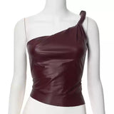 Taooba Laura Faux Leather One Shoulder Top