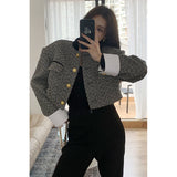 fashion outfits Black and White Contrast Color Stand Collar French Retro Equestrian Clothing Women's Clothing 2024 Spring and Autumn Short Suit Jacket