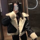  pop dress to impress Lamb Fur Fur Integrated Motorcycle Clothing Pu Small Leather Jacket Coat for Women Autumn and Winter Fleece-lined Thickened Korean Style Short