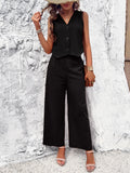 Taooba- Black V-Neck Buttoned Vest Casual Set Suit