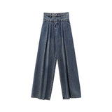 90s streetwear American Retro Washed High Waist Loose Wide Leg Jeans Women's Autumn and Winter New Pleated Slimming Mop Pants Ins