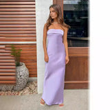 Taooba maxi dress Summer Women's New Solid Color Wrapped Chest Elastic Backless Knitted Satin Sexy Dress