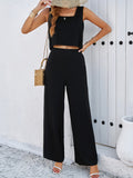 Taooba- Black Two Piece Sleeveless Top and Loose Pants Set