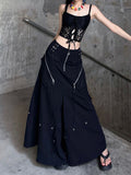 grunge outfits Retro Washed Black Profile Overalls Skirt for Women 2024 Summer Thin Functional Hot Girl Dress