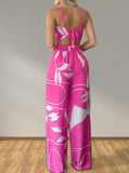 Taooba- Sexy Casual Printed V Neck Crop Top & High Waist Wide Leg Pants Set