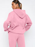 Taooba- Casual Pink Hooded Long Sleeve Sweater and Trousers Set