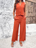 Taooba- Orange V-Neck Buttoned Vest Casual Set Suit