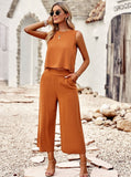 Taooba- Two Piece Sleeveless Top Wide Leg Square Pants