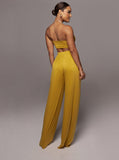 Taooba- Gold Lace-Up Tube Top and Mid Waist Wide Leg Pants