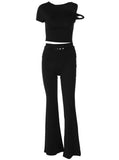 Taooba- 2 Piece Short Sleeved Sexy Shirt and Flared Pants Set