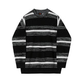 Taooba-5551 BLACK KNITTED STRIPE LONG SLEEVE SWEATER