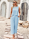 Taooba- Two Piece Sleeveless Top Wide Leg Square Pants