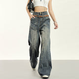 RTK (W) Taooba. 1925 RECONSTRUCTED WIDE STRAIGHT DRAPE BELT DENIM JEANS